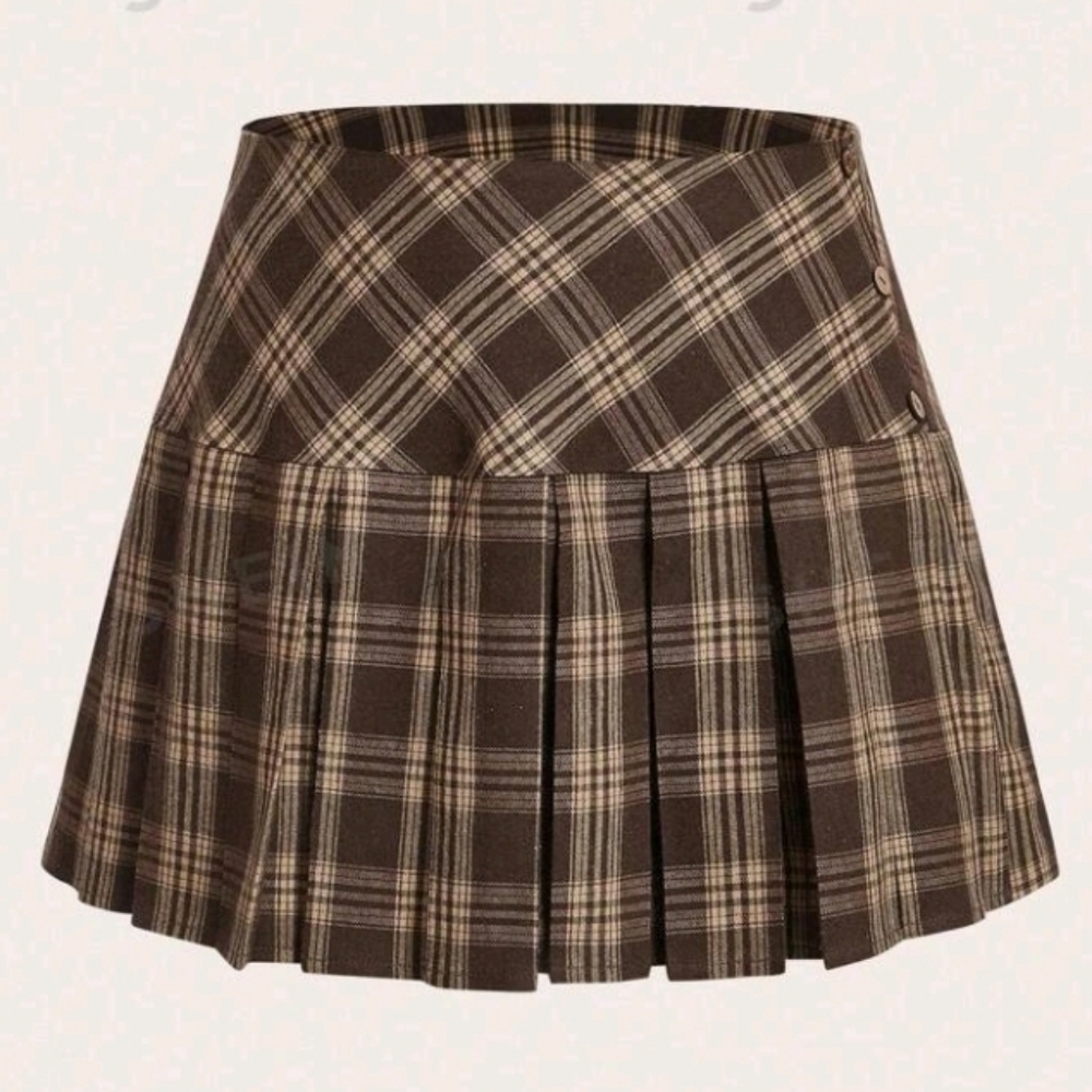 Brown & Tan Plaid Pleated skirt with shorts Size 0X